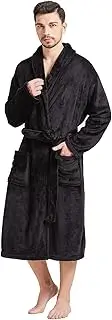 [FashGudim] Mens Robe Plush Robes for Men Warm Soft Fleece Bathrobe Calf Length Shawl Collar Short House Robes with Pockets