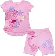 [Disney] Girls the Little Mermaid (Live-action) Girls T-shirt & Bike Short 2pc Set - Ariel, Flounder, Sebastian - Girl 4-16