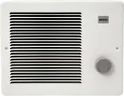 Wall Heater, White Grille Heater with Built-In Adjustable Thermostat, 750/1500W,