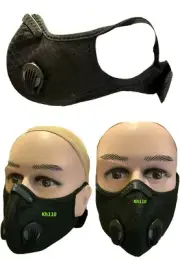 Black Reusable Dual Air Valve Cycling Sport Face Mask Cover PM2.5 Carbon Filter