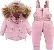 [Letuwj] Baby Boys Girls Snowsuit Fur Down Jacket Coat and Ski Bib Pants