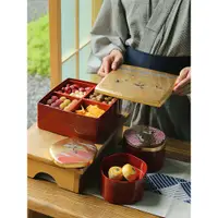 在飛比找蝦皮購物優惠-日本進口山中漆器雅鶴食盒點心盒子戶外露營零食水果盤盒金箔手工