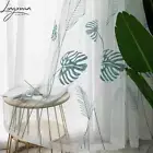 Embroidered Palm Leaves Tulle Window Room Plant Voile Sheer Curtains Drapes