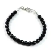 Semi-Precious Bracelet Gemstone 6mm Black Onyx Faceted Round Beads 7.75" Handma