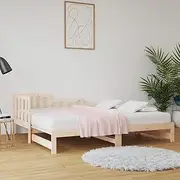 Pull-Out Day Bed Frame Queen Size Solid Pine Wood Platform Sofa No Mattress 193.5 x 181 x 68.5 cm with Slats & Storage Option, Modern Headboard Design - Wooden Low Base Bedframe
