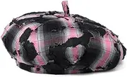 [Generic] 2025 Fashion Plaid Printed Beret Hats for Women Girls Retro Distressed Ripped Berets Casual Painter Hat Newsboy Cap