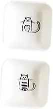 ELAYARD 1 Set Cat Pattern Ceramic Sauce Dishes Square Seasoning Bowls for Condiments White Black Plates for Home Restaurant Catering