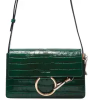 New Chloe Small Faye Crocodile Embossed Leather Crossbody Shoulder Bag Green NWT