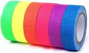 E-More UV Blacklight Reactive Spike Tape Fluorescent Adhesive Tapes Gaffer Tape Dry Erase Neon Tapes for Parties Whiteboard Art Tape Craft Decorations Fluorescent Cloth Tape for Floors Stages (6 Pack)