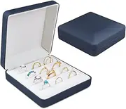 Jewelry Ring Organizer Box, FHDUSRYO Small Jewelry Box, Travel Jewelry Case, Portable Ring Storage Display Case, PU Leather Rings Tray Holder Box for Women, Girl, Man, Earring, Cufflink (Blue)
