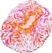 Hoement Extra Large Satin Shower Cap for Women Double Layer Bath Cap Reusable Comfortable Design for Long Hair Cute Decorative Pattern for Home Spa Use