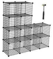 Wire Storage Cubes, Metal Storage Shelves Bookshelf, Stackable 12 Cubes Iron