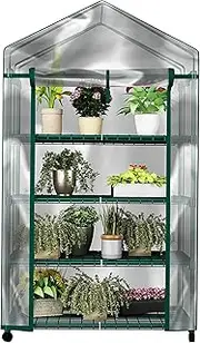 4 Tier Mini Greenhouse - Portable Greenhouse with Locking Wheels and PVC Cover for Indoor or Outdoor - 27 x 19 x 63-Inch Green House by Home-Complete