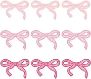 9PCS Pink Bow Iron on Patches, Embroidery Bow Applique 3'' ×2'', Cute Bow Patches for Clothing Jackets Bags Hats DIY Decoration