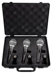 SAMSON Q6 3-Pack Dynamic Vocal Cardioid Handheld Microphones+Mic Clips+Foam Case