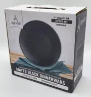 Appetit 8 Pc Stoneware Salad Plates 8" Matte Black Dinnerware Dishwash/Microwave