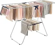 SONGMICS Heavy-Duty Drying Rack, Foldable Stainless Steel Clothes Airer, Gullwing Space-Saving Laundry Rack, ULLR52BU