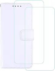 LCEHTOGYE Cover for Vivo V25 5G + 2 Slice HD Tempered Glass,Shell PU BracketBumper Protective Back Case - Anti-Scratch Screen Protector for Vivo V25 5G-YSFM - White