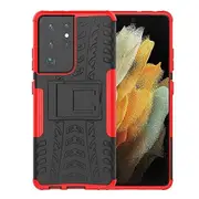 Samsung Galaxy S21 Ultra Case, Shockproof Heavy Duty Tough Kickstand Protective Rugged Case Cover (Red)