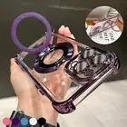 For iPhone 16 Pro Max 15 14 13 12 Mag Safe Magnetic Ring Stand Case Transparent
