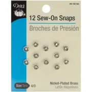 Dritz Size 4 0 Nickel Plated Brass Sew On Snaps 12 Sets for Garment Closures