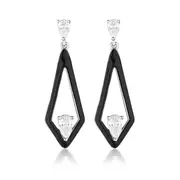 GEORGINI REFLECTION EVOKE EARRINGS SILVER & BLACK ENAMEL