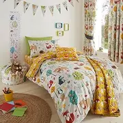 Happy Linen Company Girls Boys Kids Woodland Friends Animals Taupe Double Reversible Soft Easy Care Bed Linen Duvet Cover Quilt Bedding Set With Pillow Cases