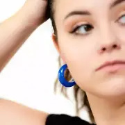 Electric Blue Marbled Hoop Earrings | chunky vintage lucite hoops