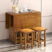 Folding Dining Table in Oak without Assembly, Space-Saving Table with 4 Chairs, with Shelf and 6 Wheels, Kitchen Table for Small Spaces (Brown)
