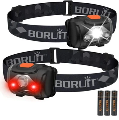 2X BORUiT H09 Super Bright LED Headlamp Torch Head Light White + Red Camping