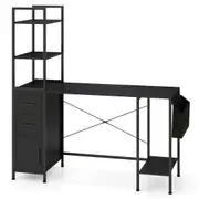 Giantex Office Desk Computer Desk w/Open Shelves & LED Lights Writing Desk Gaming Table Black
