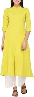 [ladyline] Women's Pure Cotton Plain Tunic Top Front Slit 3/4 Sleeves Roll-UP Chinese Neck Buttons Down Pocket Long Kurti Kurta