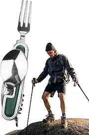 Camping Cooking Utensils | Stainless Steel Backpacking Cutlery - Multi-Functional Foldable Rust-Proof Flatware for Backpacking, RV Camping, Barbecue, Tailgating