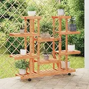 110x25x115 cm Solid Wood Fir Flower Stand with Wheels - Indoor/Outdoor Plant Holder, Tall Tiered Decorative Planter Shelf for Garden and Home Decor