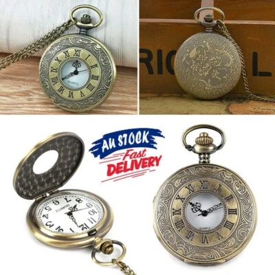 Vintage Steel Quartz Pocket Watch Classic Fob Pocket Watch with Short Chain
