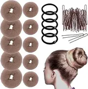 10 Pcs Hair Bun Maker - Donut Bun Maker for Hair(5 medium and 5 small),Ballet Bun for Women and Kids with Elastic Hair Ties, Hair Pins(Tan Brown)