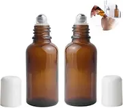 3PCS 30ML/1OZ Roller Bottles Empty Amber Glass Roll on Bottles with Stainless Steel Roller Balls Refillable Sample Containers Perfume Oil Essential Oil Lip Balms