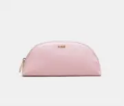 MIMCO Make Up Pouch Slim Leather Pink Secure Zip Top Closure Gold Hardware Tag