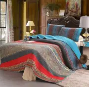 NEW! ~ COZY CHIC BLUE TEAL AQUA RED TROPICAL SOUTHWEST BOHO BOHEMIAN QUILT SET