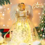 12'' Angel Tree Topper with White Feather Wings and Gold Skirt, Christmas Tree T