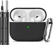 [Inesore] for AirPods Pro 2/1 Gen Case Cover with Cleaner Pen,Silicone Protective Case for Apple Airpods pro 2/Pro with Keychain,Full Shockproof Protective Case for Men and Women,Black