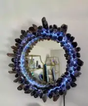Smoky Quartz Agate Stone Wall Hanging Mirror with Light | Handmade Crystal Mirro