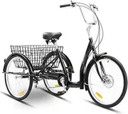 Three Wheel Bike, Adult Tricycle 26 Inch Three Wheel Cruiser Bike 6 Speed Adult Bicycle with Shopping Basket for Recreation Shopping Picnics Exercise Men's Women's Cycling Pedalling