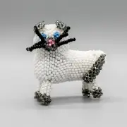 NATIVE AMERICAN BEADWORK-ZUNI BEADED WHITE CAT by RONDA DOSEDO-NATIVE AMERICAN