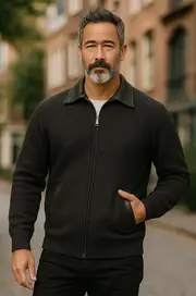 Charcoal McDonald Possum Merino Zip Jacket With Leather Trim