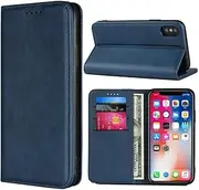 Cavor for iPhone Xs Max Case,Cowhide Pattern PU Leather Book Wallet Magnetic Kickstand Flip Cover Phone Cases with Card Slots(6.5")-Navy Blue