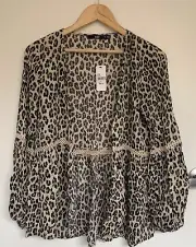 Sportsgirl Leopard Print Kimono Duster Jacket Size 8