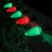 50 C9 OptiCore Candy Cane Red Green LED Christmas String Lights, Green Wire 50ft