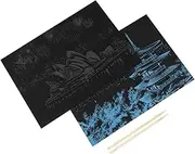 KONTONTY 2pcs Creative Colorful Black Scratch Paper Crafts for DIY Scenic Art Includes Odorless Easy to Use with Scraping Stick
