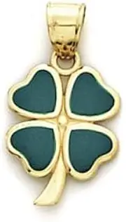 [JewelryWeb] 14ct Yellow Gold Enamel 4 Leaf Clover Pendant Necklace